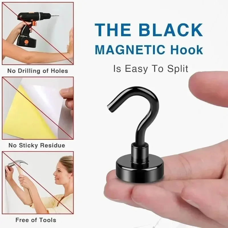 Black Strong Magnetic Hooks for Fridge Multi-Purpose Wall Magnet Hook Keys Coat Hanging Hanger Kitchen Bathroom Organizer