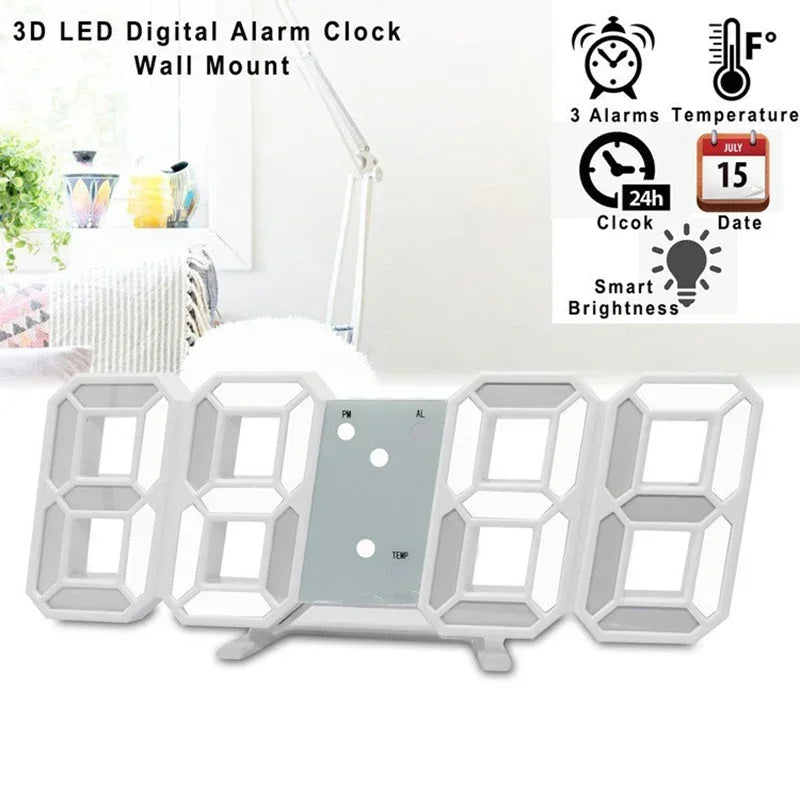Night Digital Clock Wall Decor Mode Led Home and Decoration Clocks Hanging Watches Bedroom Room Large Interior 3D Light Garden