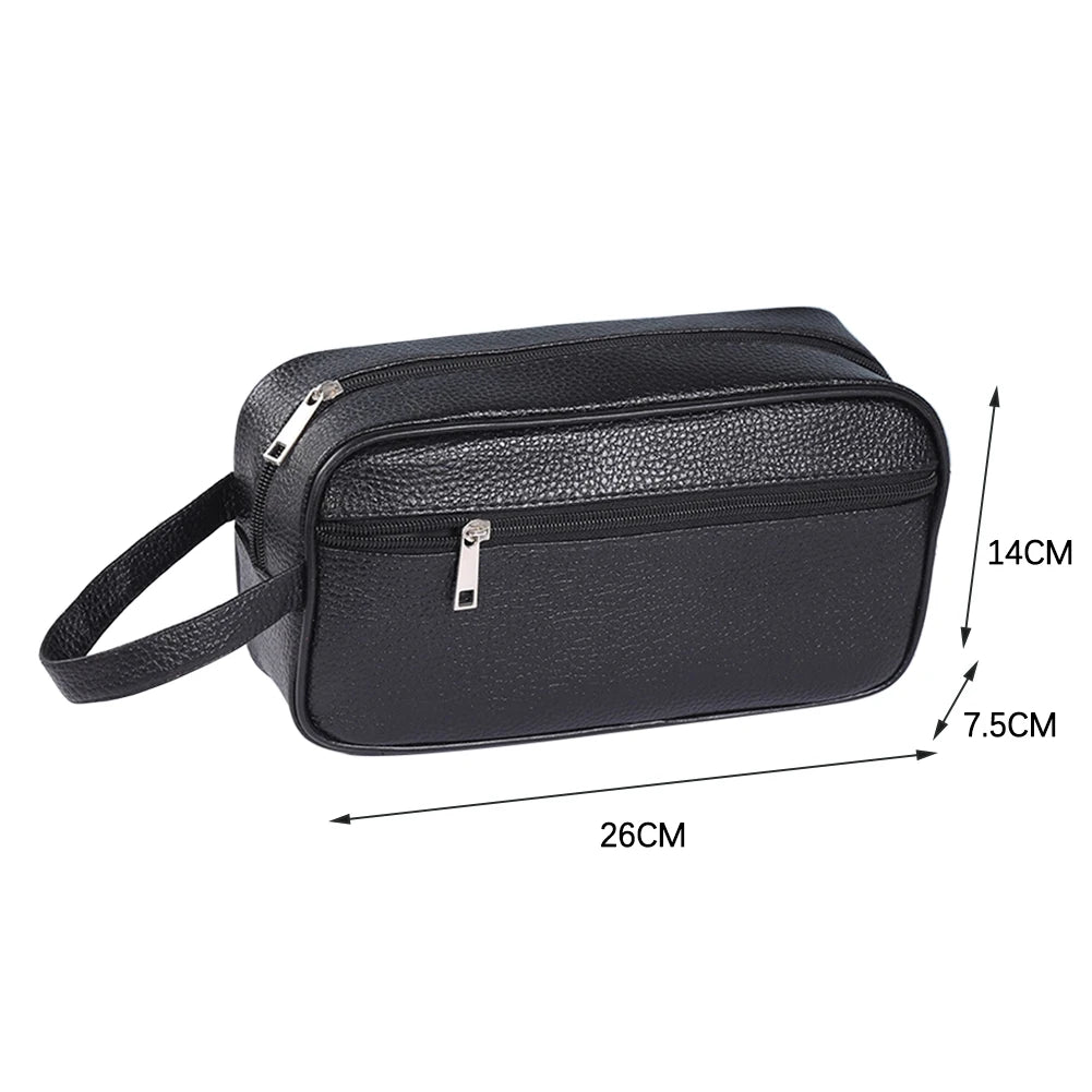 Men Business Travel Bag Vintage Wristlet Bag PU Leather Travel Toiletry Bag Large Capacity Cosmetics Organizer Phone Storage Bag