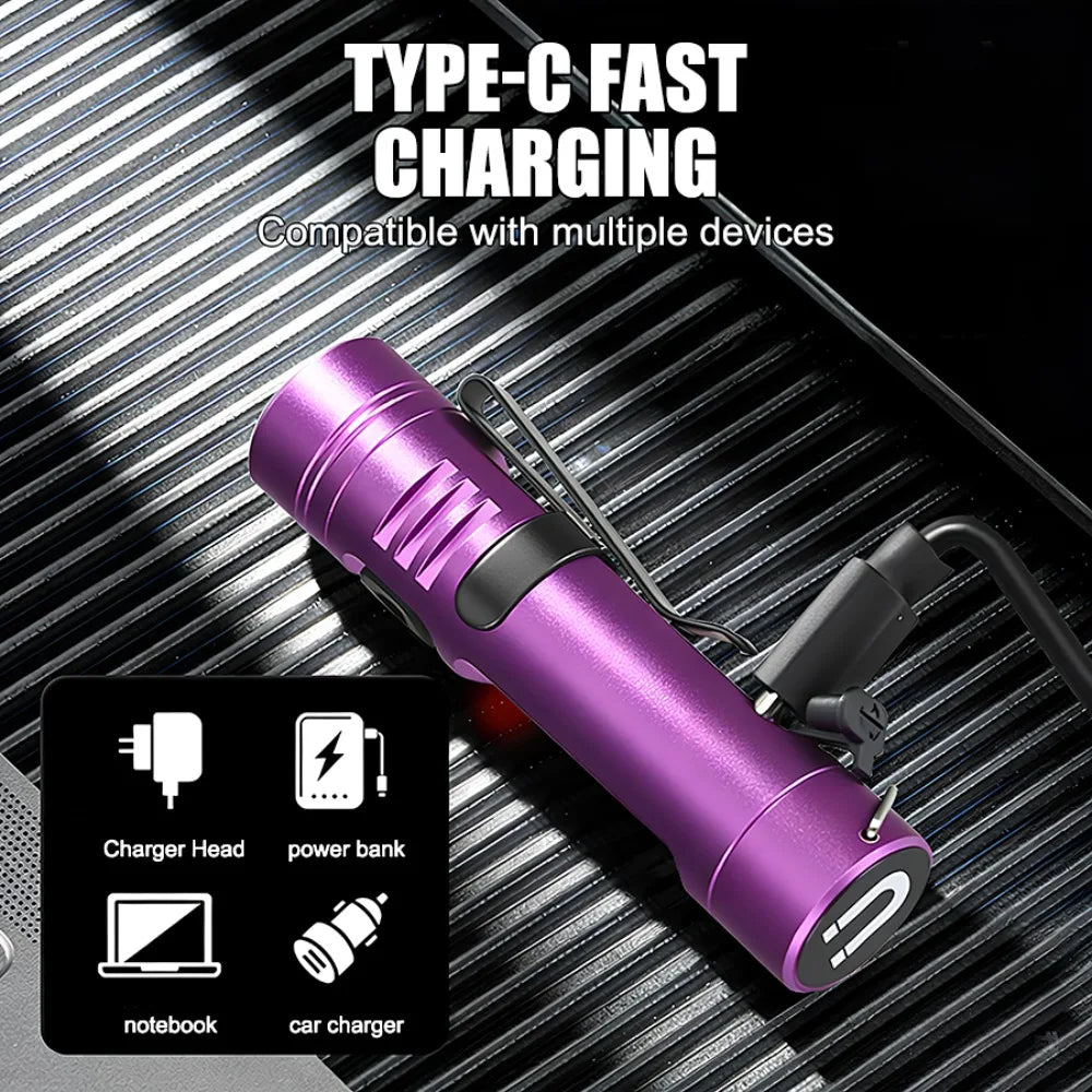 Mini LED COB Keychain Flashlight USB Rechargeable Torch with Magnetic/Pen Clip 9 Lighting Modes Lamp Emergency Working Lantern