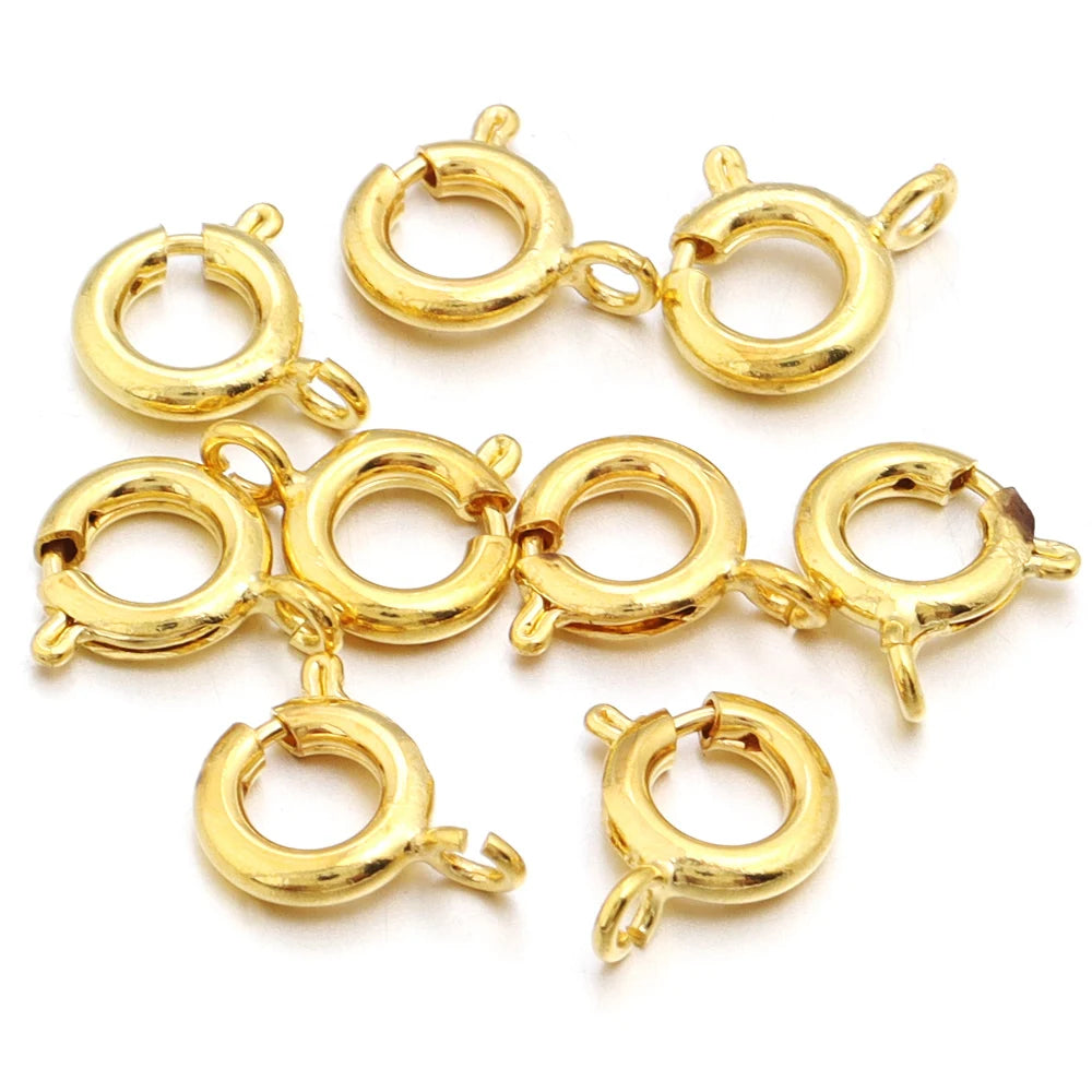 10Pcs Circle Spring Buttonr Copper Clasps Hooks End Connectors With Jump Ring for DIY Necklace Clasps Jewelry Making Accessories