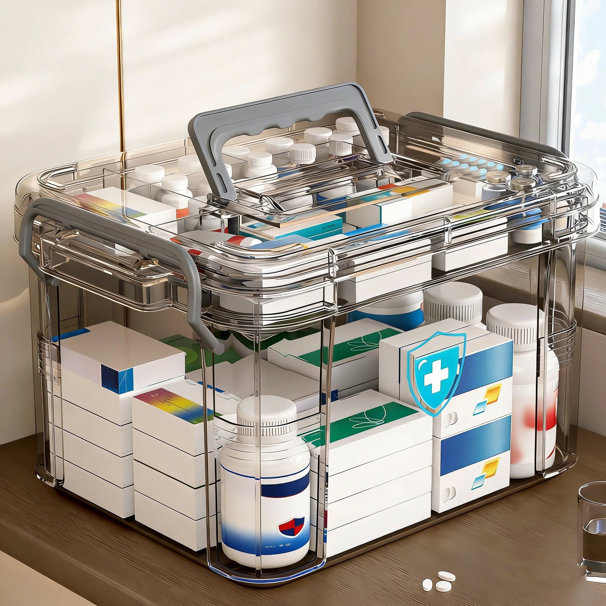 Multi-Layer Clear Medicine Box Large Capacity Storage Box Transparent Household Medicine Cabinet for First-aid Supplies