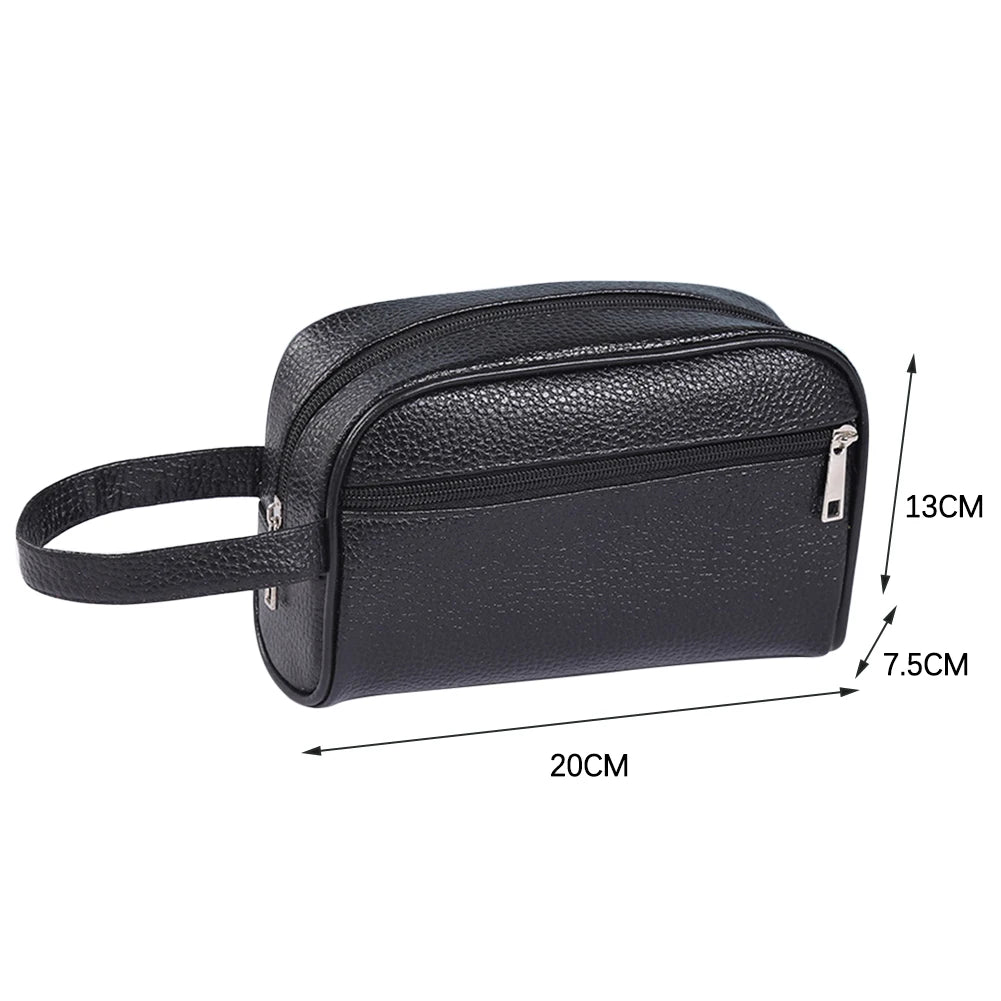 Men Business Travel Bag Vintage Wristlet Bag PU Leather Travel Toiletry Bag Large Capacity Cosmetics Organizer Phone Storage Bag