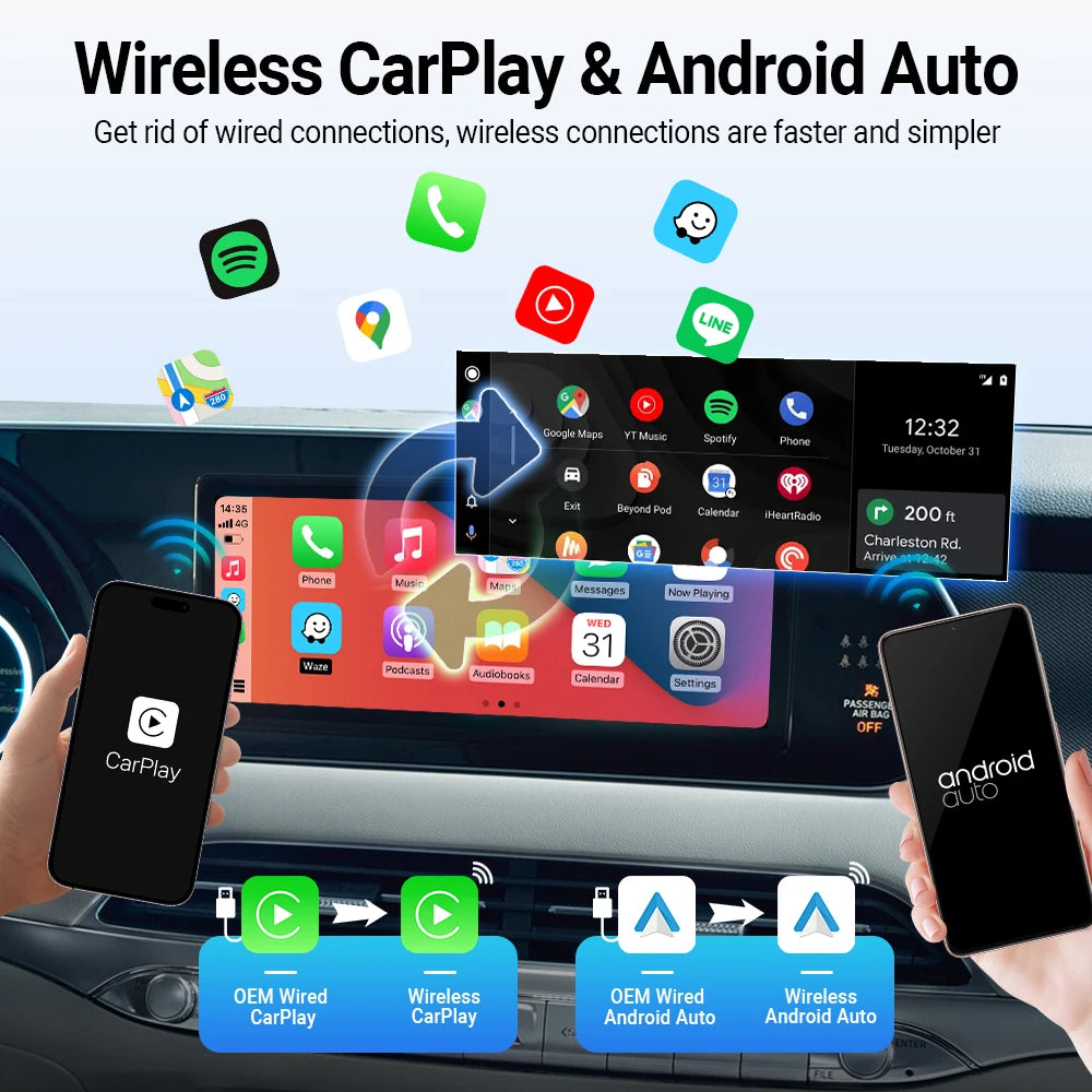 Mini Wireless Android Auto CarPlay Adapter Smart Systems of The Wired Car Accessories For iPhone Google Samsung Android 11.0