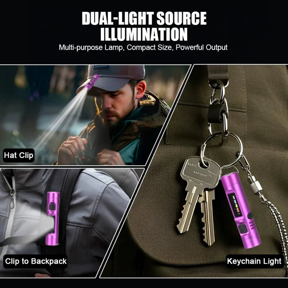 Mini LED COB Keychain Flashlight USB Rechargeable Torch with Magnetic/Pen Clip 9 Lighting Modes Lamp Emergency Working Lantern