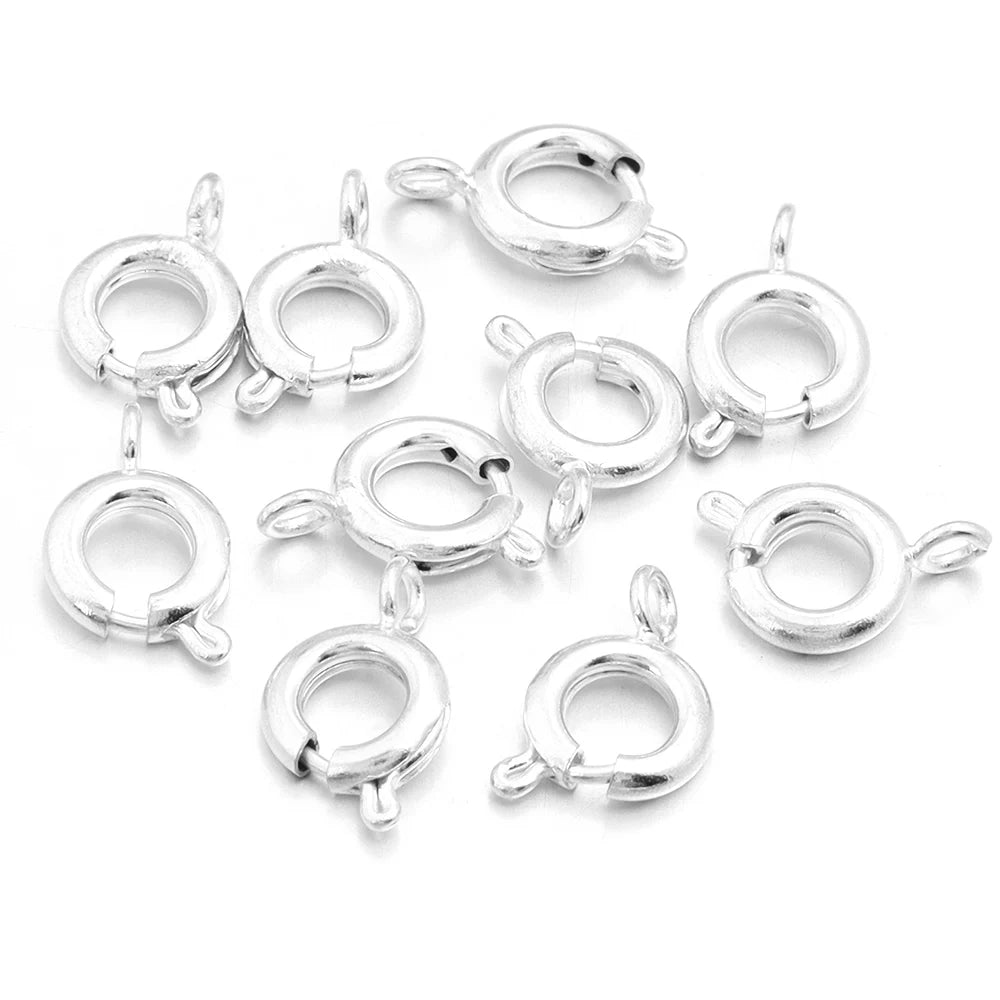 10Pcs Circle Spring Buttonr Copper Clasps Hooks End Connectors With Jump Ring for DIY Necklace Clasps Jewelry Making Accessories
