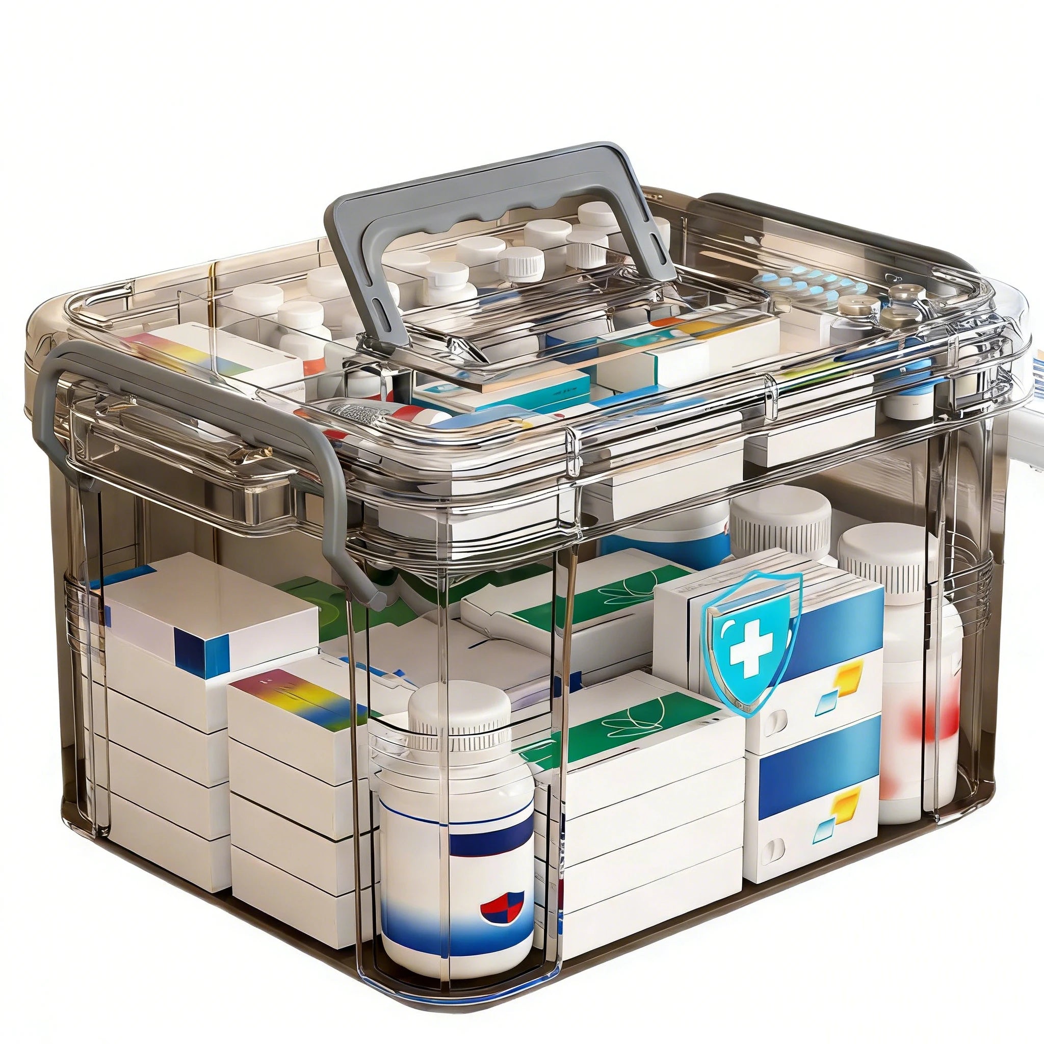 Multi-Layer Clear Medicine Box Large Capacity Storage Box Transparent Household Medicine Cabinet for First-aid Supplies