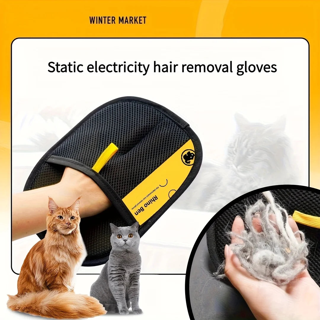 Pet Hair Removal Gloves - Double-Sided Grooming & Brushing Gloves for Cats & Dogs, Easy Clean Hair Brush