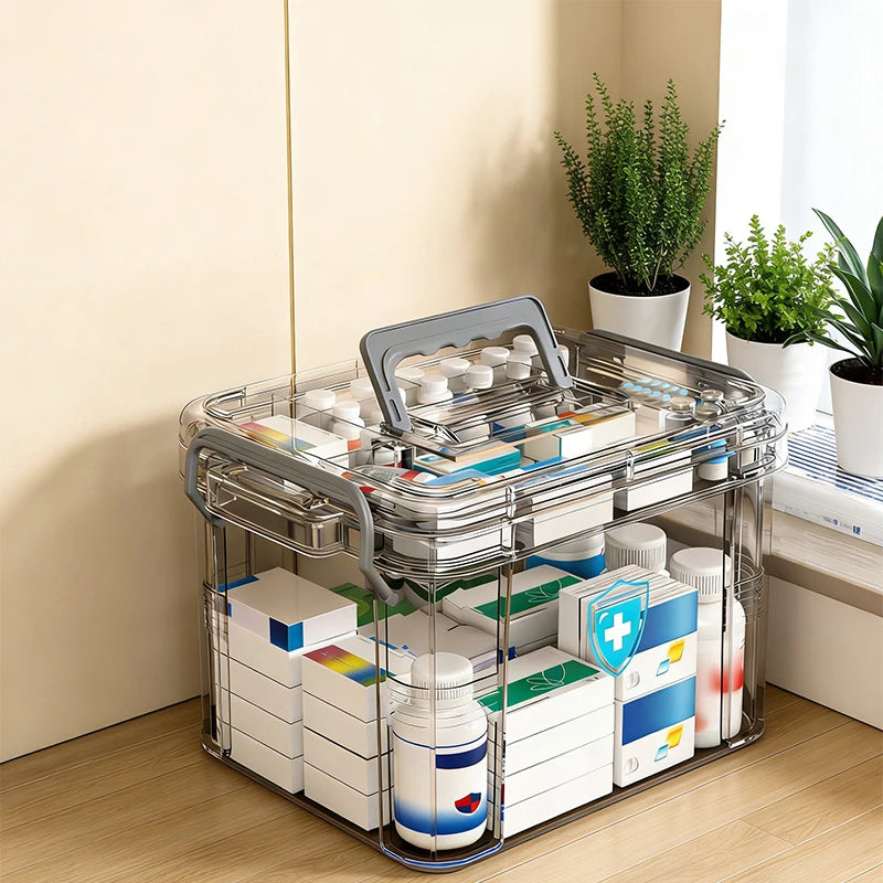 Multi-Layer Clear Medicine Box Large Capacity Storage Box Transparent Household Medicine Cabinet for First-aid Supplies
