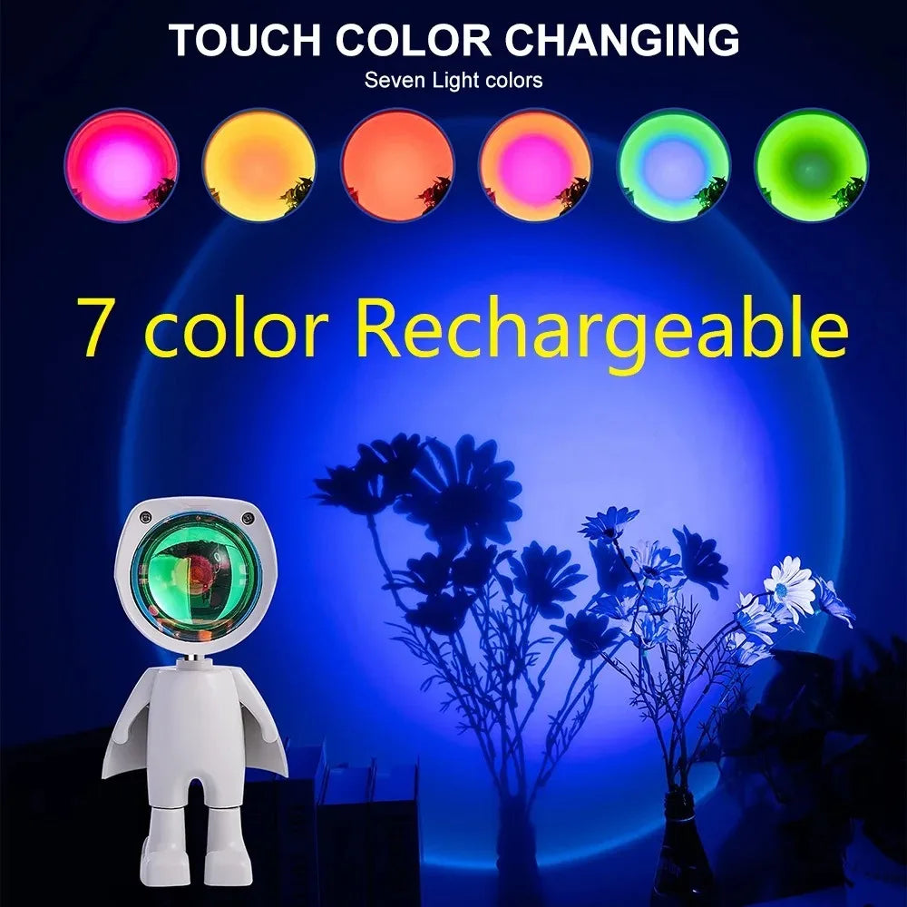 Astronaut Robot Rainbow Projection Sun Lamp Table Night Light Sunset Lamp Infinite Dimming Bedroom Atmosphere Light