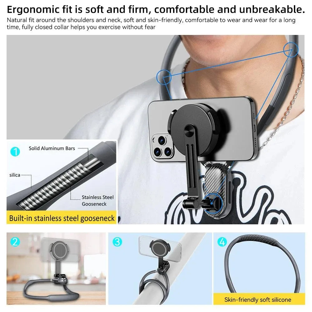 Strong Magnetic Neck Mount Silicone Quick Release Holder For iPhone 16 17 15 14 13 Pro Max Sumsung Xiaomi Video Recording Stand