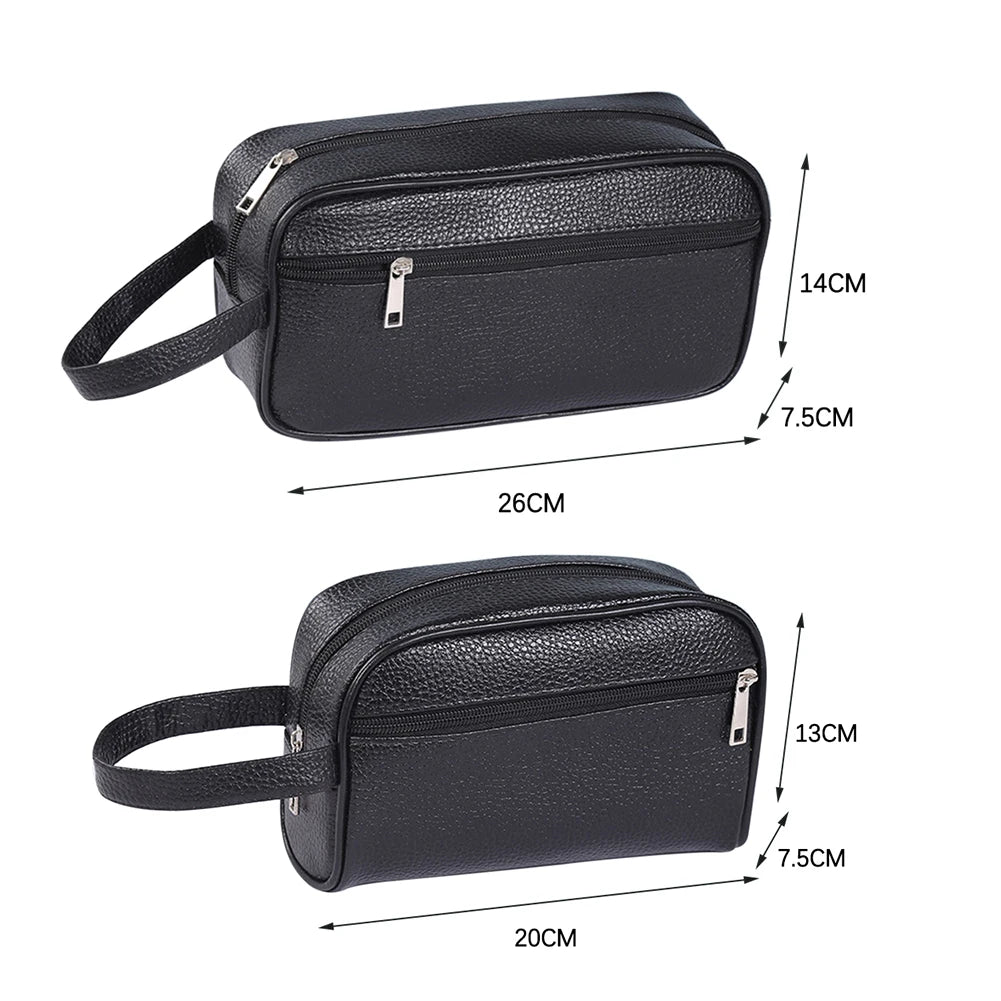 Men Business Travel Bag Vintage Wristlet Bag PU Leather Travel Toiletry Bag Large Capacity Cosmetics Organizer Phone Storage Bag