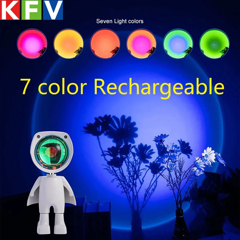 Astronaut Robot Rainbow Projection Sun Lamp Table Night Light Sunset Lamp Infinite Dimming Bedroom Atmosphere Light