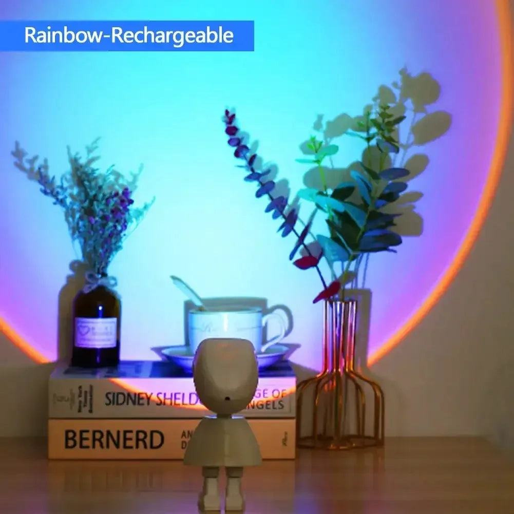 Astronaut Robot Rainbow Projection Sun Lamp Table Night Light Sunset Lamp Infinite Dimming Bedroom Atmosphere Light