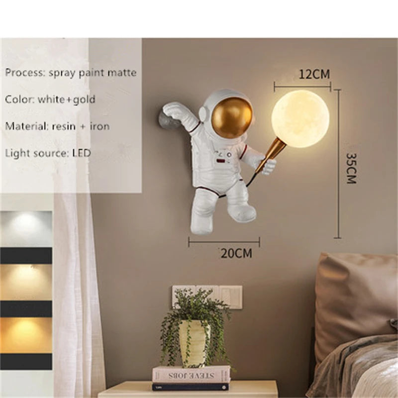 Nordic LED personality astronaut moon children's room wall lamp kitchen dining room bedroom study balcony aisle lamp decoration
