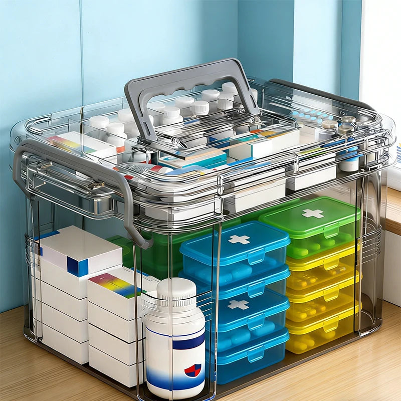 Multi-Layer Clear Medicine Box Large Capacity Storage Box Transparent Household Medicine Cabinet for First-aid Supplies