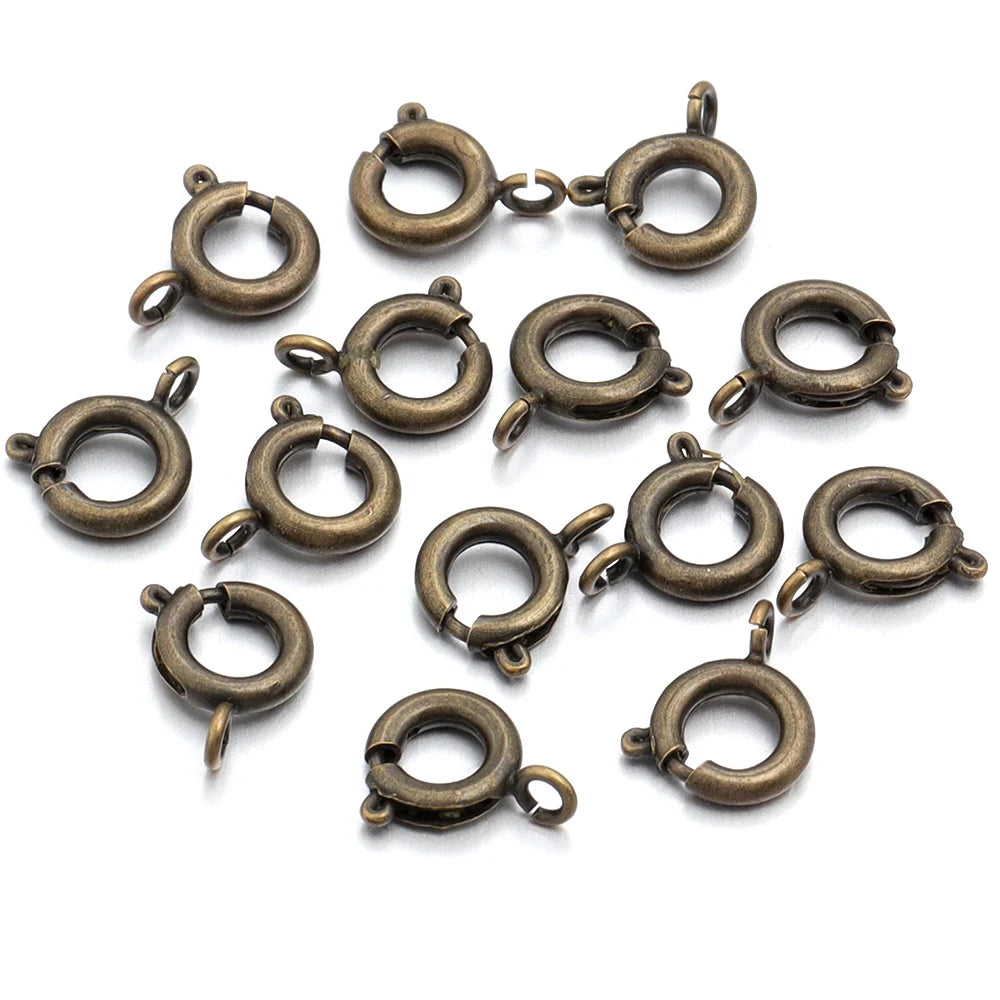 10Pcs Circle Spring Buttonr Copper Clasps Hooks End Connectors With Jump Ring for DIY Necklace Clasps Jewelry Making Accessories
