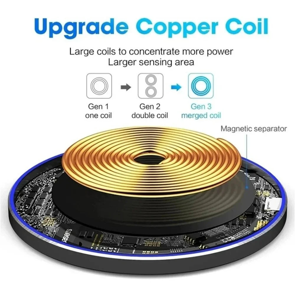 15W Wireless Charger Pad Stand For iPhone 15 14 13 Pro Max Samsung S24 Xiaomi Phone Charger Induction Fast Charging Dock Station