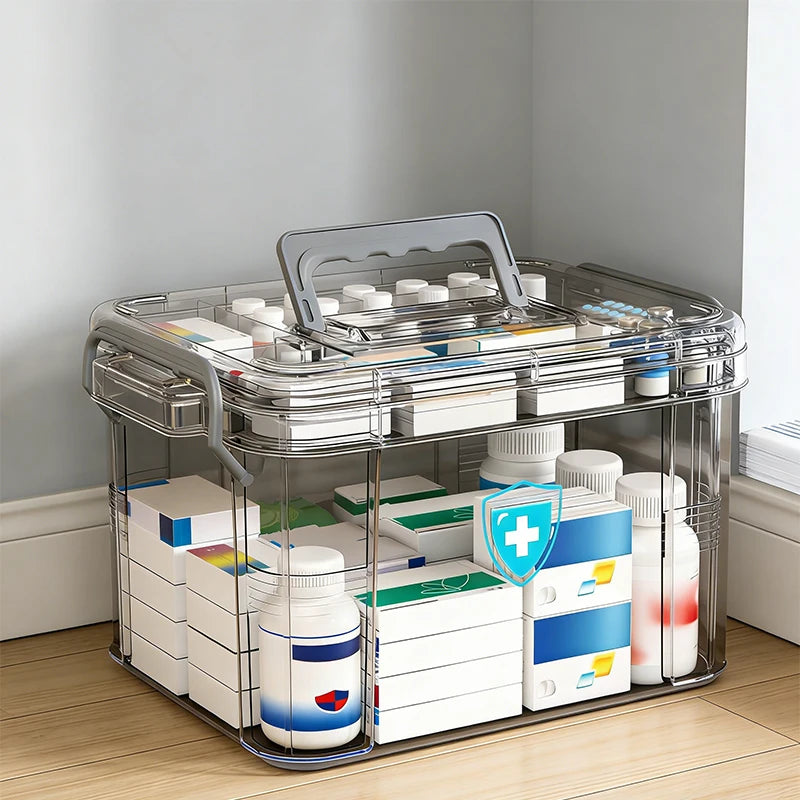 Multi-Layer Clear Medicine Box Large Capacity Storage Box Transparent Household Medicine Cabinet for First-aid Supplies