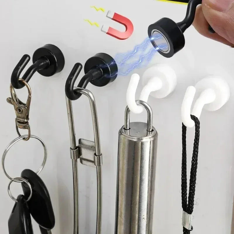 Black Strong Magnetic Hooks for Fridge Multi-Purpose Wall Magnet Hook Keys Coat Hanging Hanger Kitchen Bathroom Organizer
