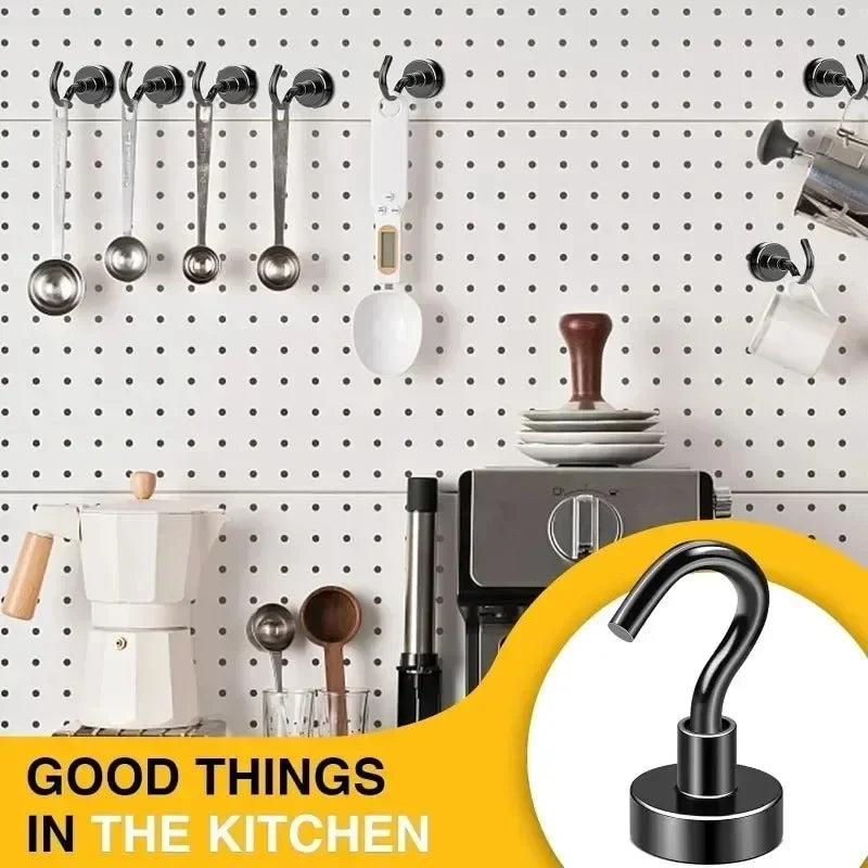 Black Strong Magnetic Hooks for Fridge Multi-Purpose Wall Magnet Hook Keys Coat Hanging Hanger Kitchen Bathroom Organizer