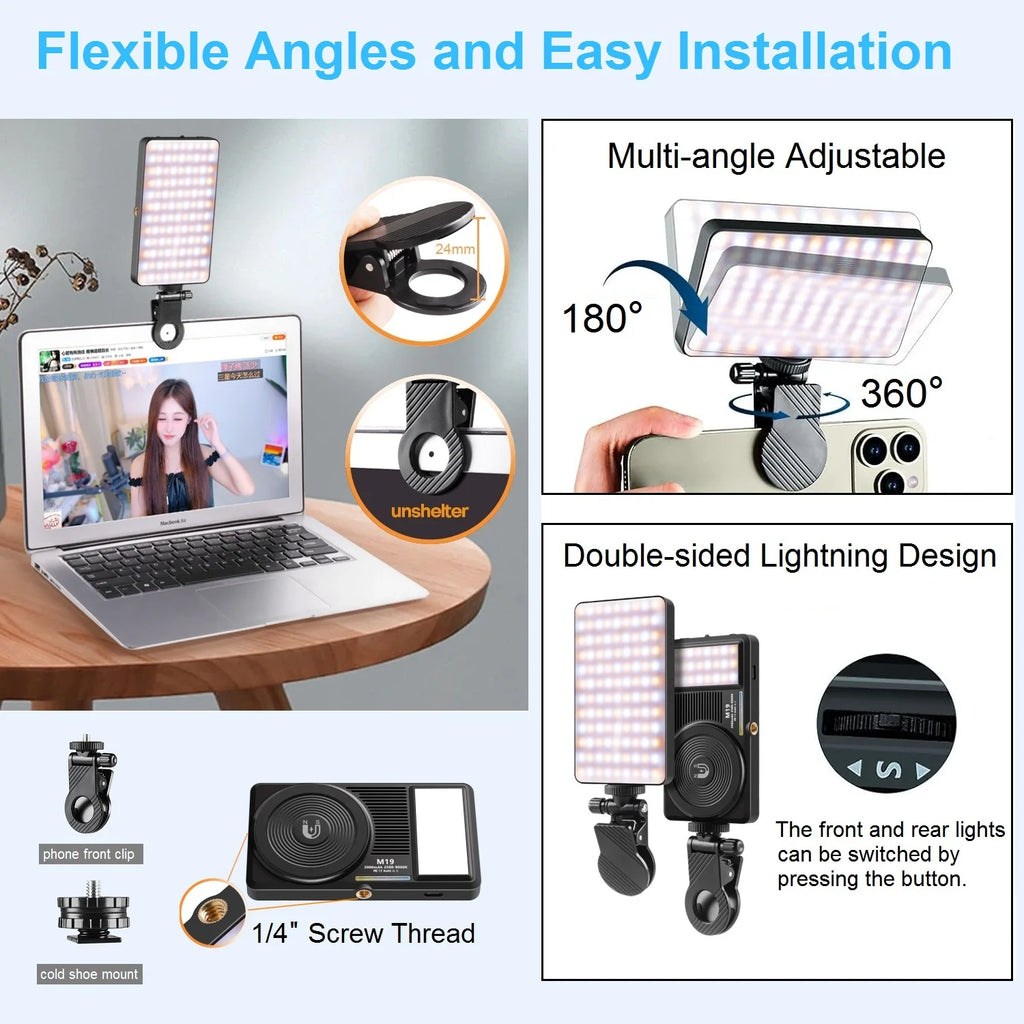 Magnetic Selfie Light for iPhone Rechargeable Phone Light Clip LED Video Light for Phone iPad Camera Laptop Vlog Tiktok Makeup